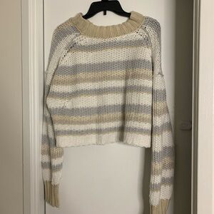 Free people devon stripe crop sweater, size medium, women’s vintage cotton blend